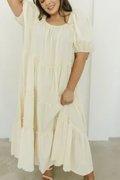 Discount Worth Collective Eva Puffed Sleeve Maxi Dress in Cream - Bump Friendly & Inclusive Sizi