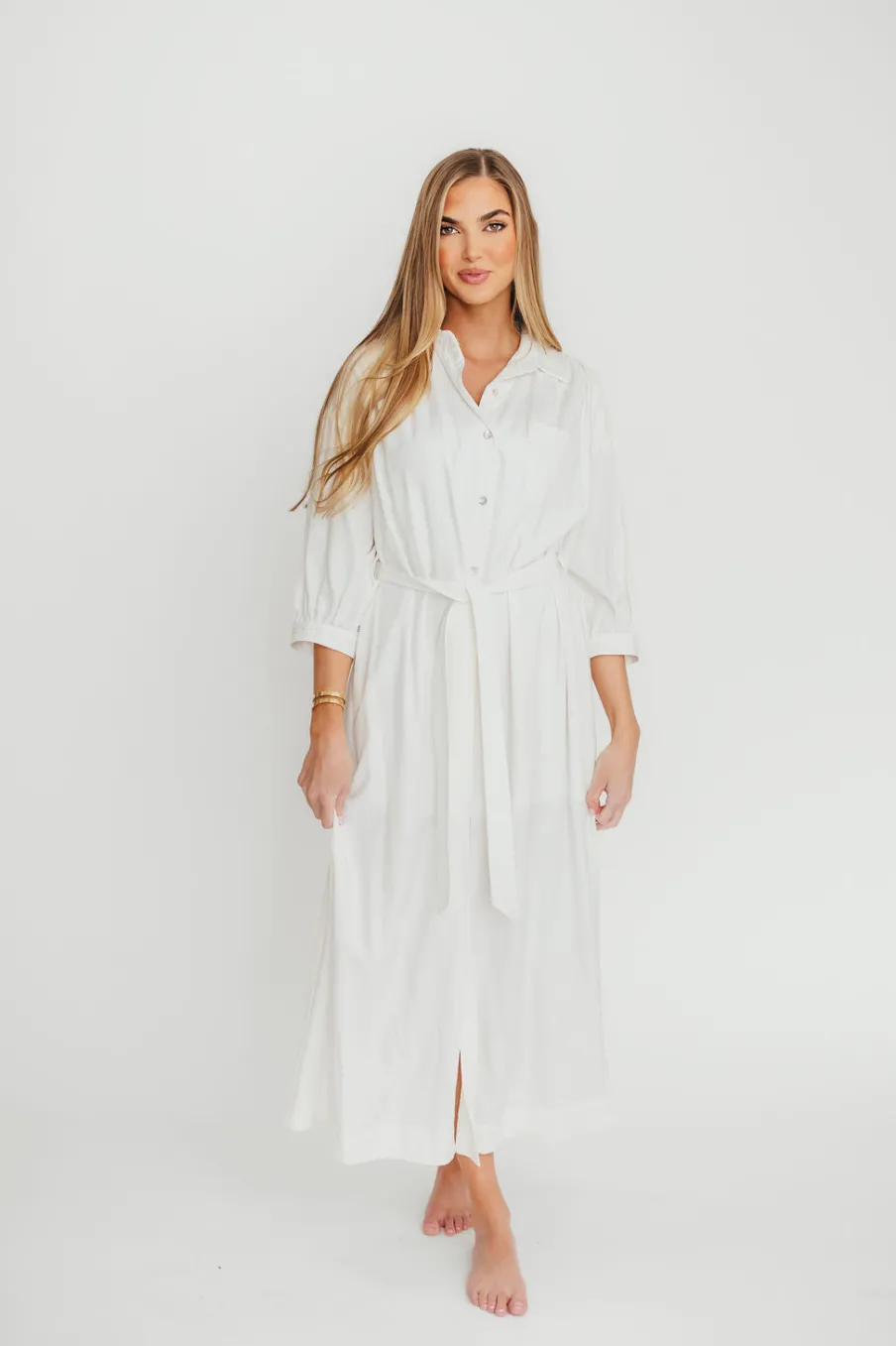 Best Worth Collective Evelyn Midi Shirt Dress in Off-White - Nursing Friendly