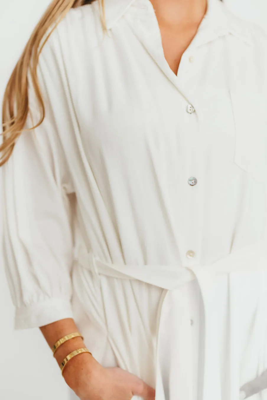 Best Worth Collective Evelyn Midi Shirt Dress in Off-White - Nursing Friendly