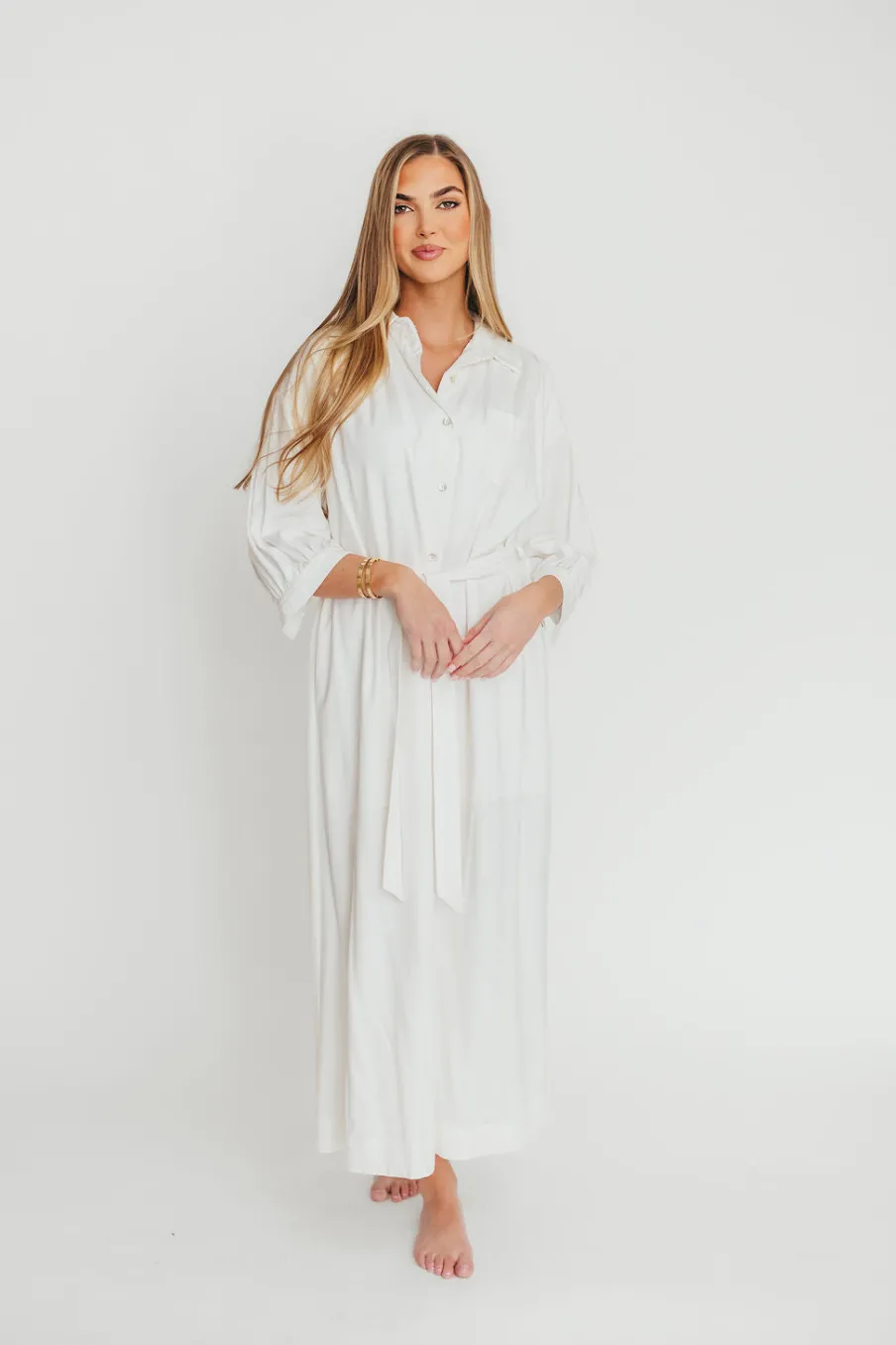Best Worth Collective Evelyn Midi Shirt Dress in Off-White - Nursing Friendly