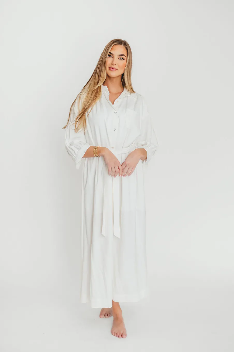 Best Worth Collective Evelyn Midi Shirt Dress in Off-White - Nursing Friendly