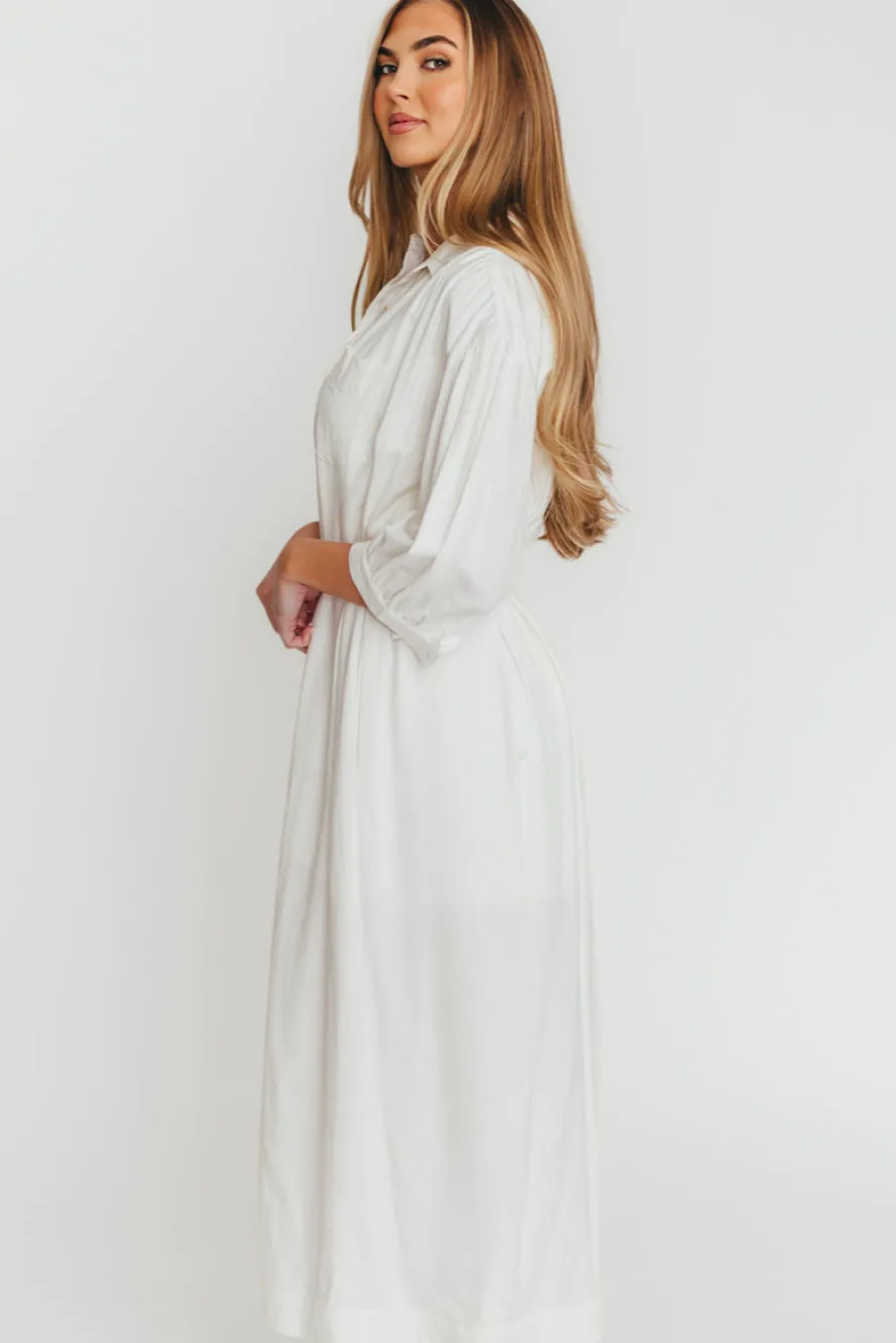 Best Worth Collective Evelyn Midi Shirt Dress in Off-White - Nursing Friendly