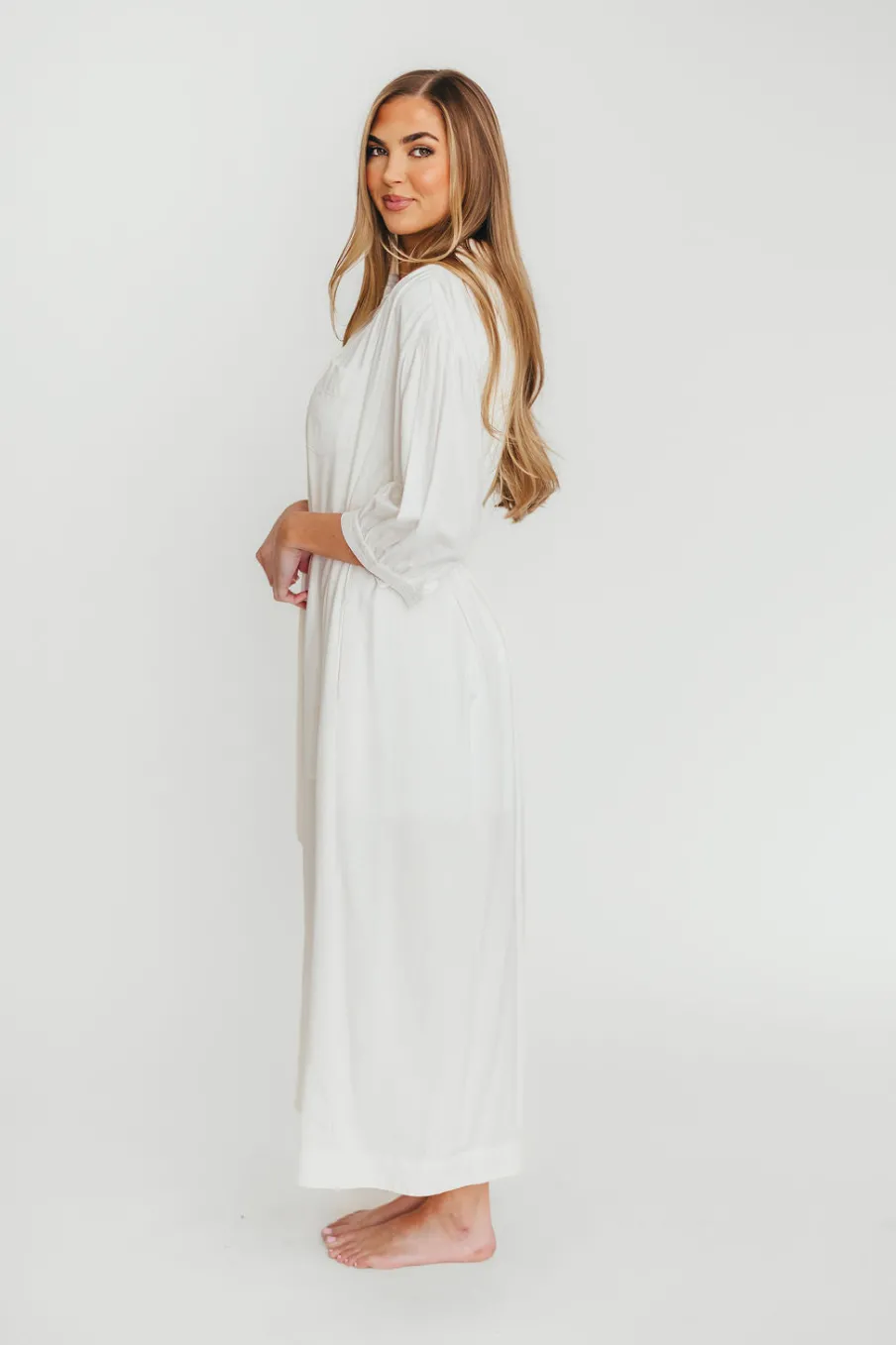 Best Worth Collective Evelyn Midi Shirt Dress in Off-White - Nursing Friendly
