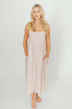 Outlet Worth Collective Everest Bow Tie Strap Button Down Midi Dress in Floral Multi