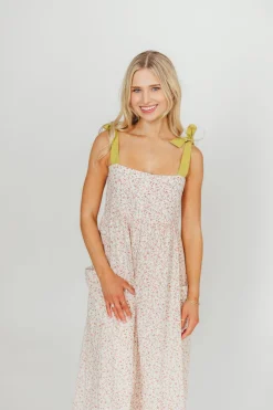 Outlet Worth Collective Everest Bow Tie Strap Button Down Midi Dress in Floral Multi
