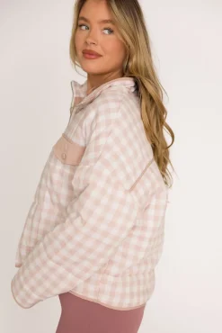 Outlet Worth Collective Everly Quarter Zip Quilted Pullover in White/Taupe