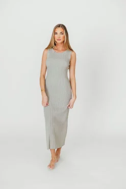 New Worth Collective Falling For You Ribbed Knit Midi Dress in Sage