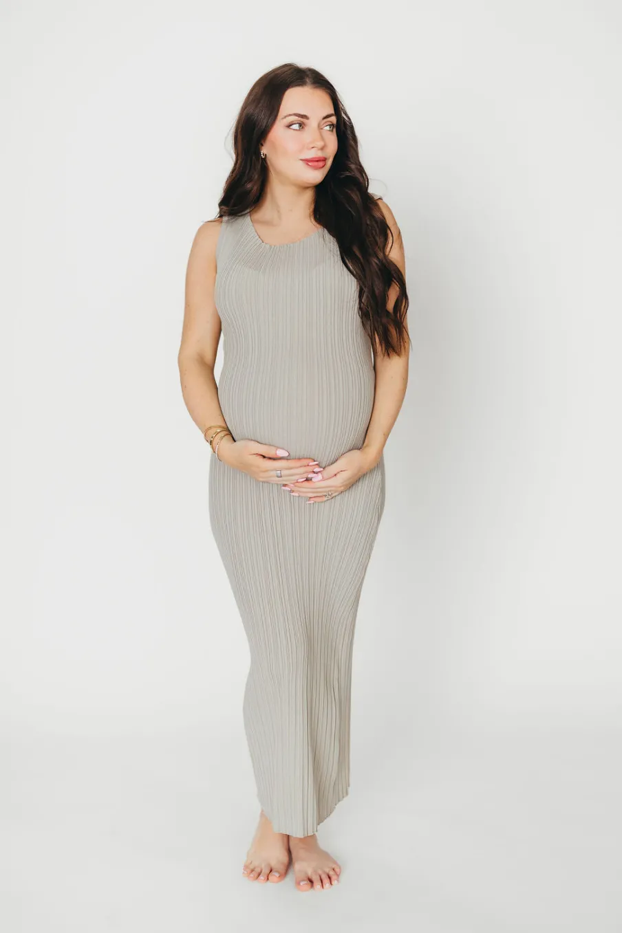 New Worth Collective Falling For You Ribbed Knit Midi Dress in Sage