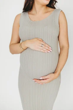 New Worth Collective Falling For You Ribbed Knit Midi Dress in Sage