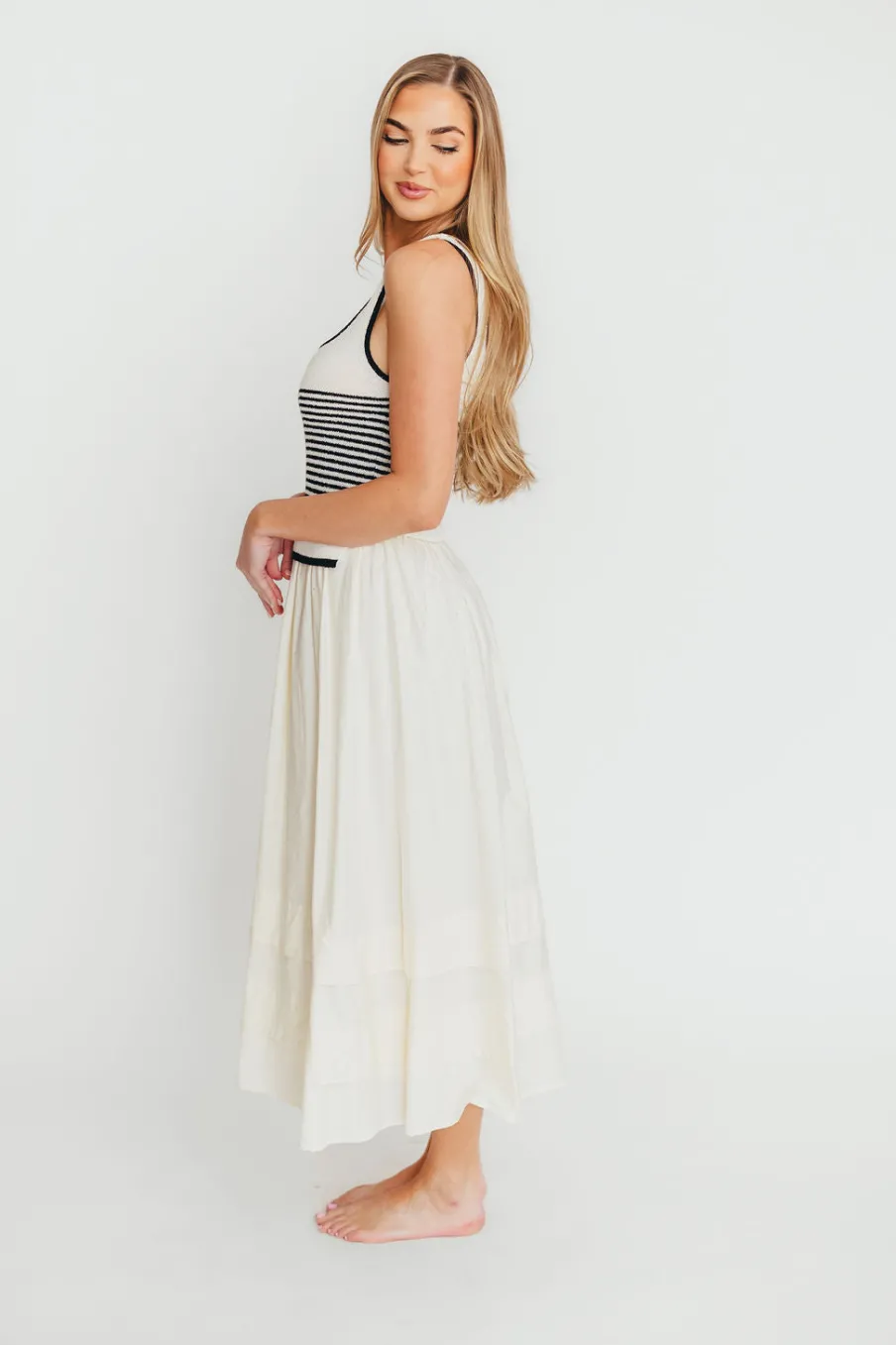 Outlet Worth Collective Fallon Combination Midi Dress in Cream