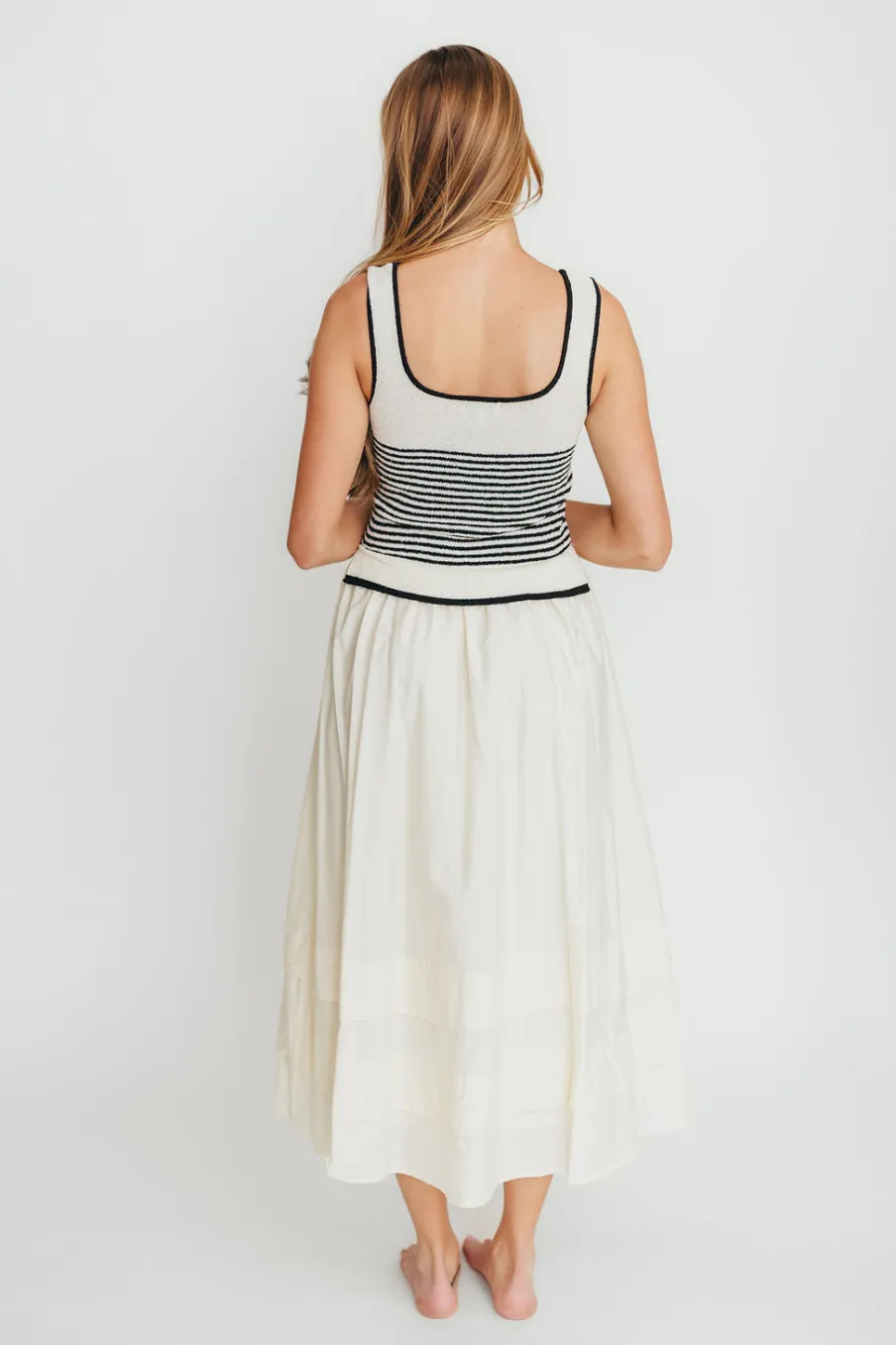 Outlet Worth Collective Fallon Combination Midi Dress in Cream
