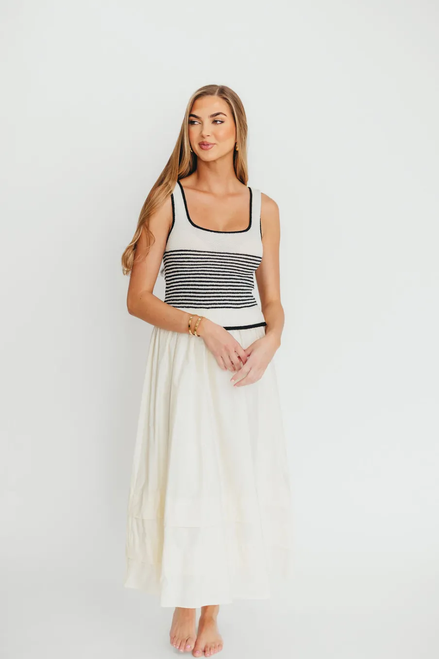 Outlet Worth Collective Fallon Combination Midi Dress in Cream