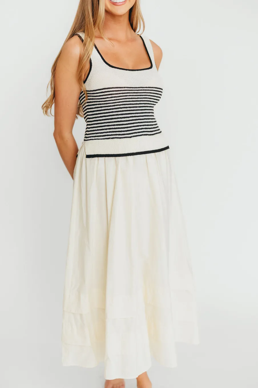 Outlet Worth Collective Fallon Combination Midi Dress in Cream