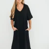 Clearance Worth Collective Fallon Linen-Blend Collared Midi Dress in Black - Bump Friendly