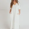 Best Worth Collective Fallon Linen-Blend Collared Midi Dress in Ivory - Bump Friendly