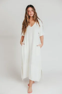 Best Worth Collective Fallon Linen-Blend Collared Midi Dress in Ivory - Bump Friendly