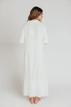 Best Worth Collective Fallon Linen-Blend Collared Midi Dress in Ivory - Bump Friendly