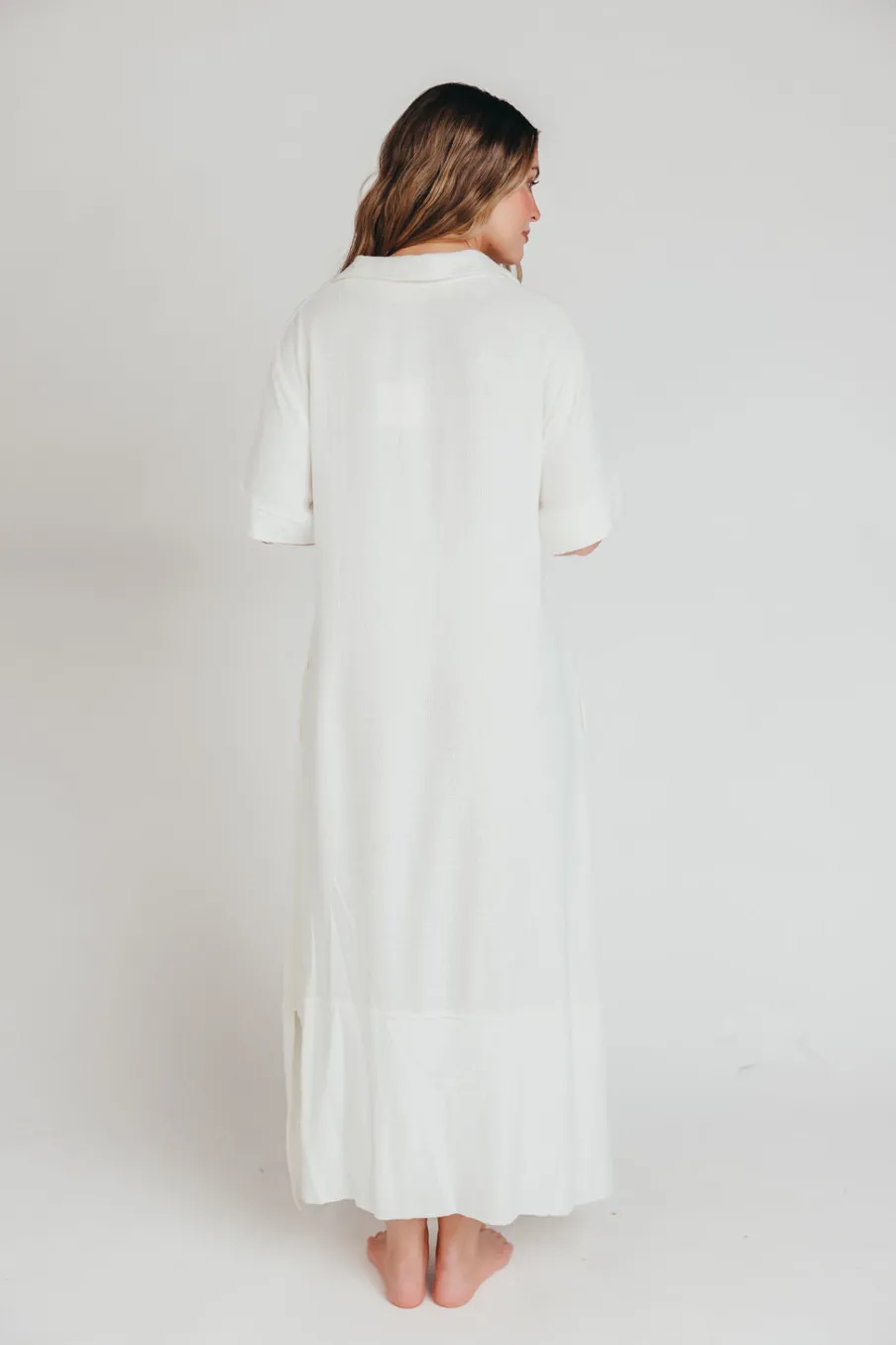 Best Worth Collective Fallon Linen-Blend Collared Midi Dress in Ivory - Bump Friendly