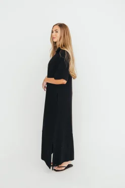 Clearance Worth Collective Fallon Linen-Blend Collared Midi Dress in Black - Bump Friendly