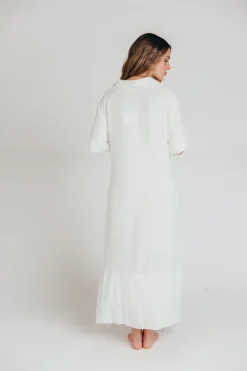 Best Worth Collective Fallon Linen-Blend Collared Midi Dress in Ivory - Bump Friendly