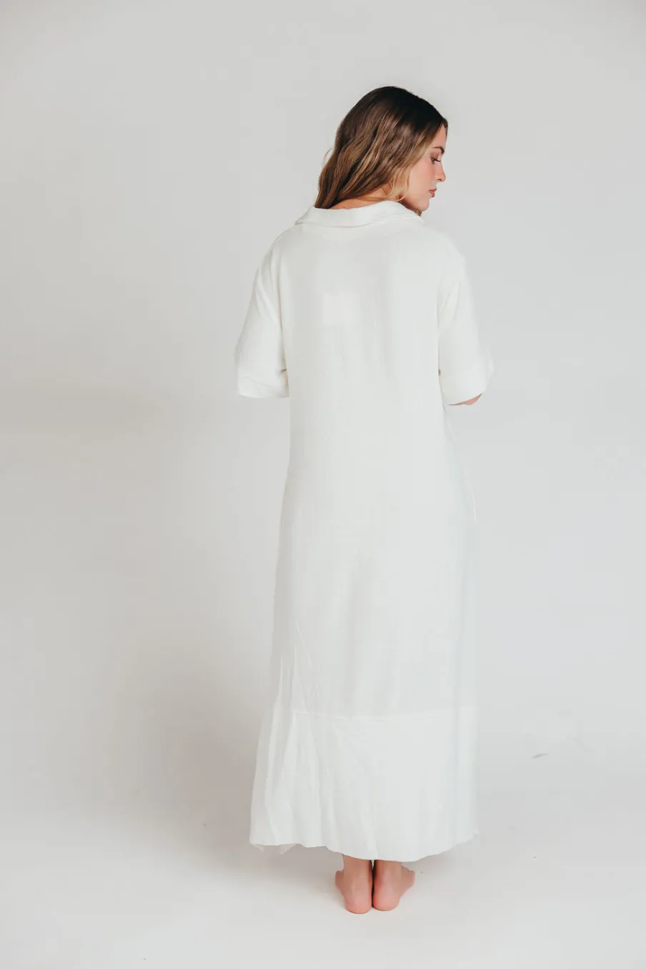 Best Worth Collective Fallon Linen-Blend Collared Midi Dress in Ivory - Bump Friendly