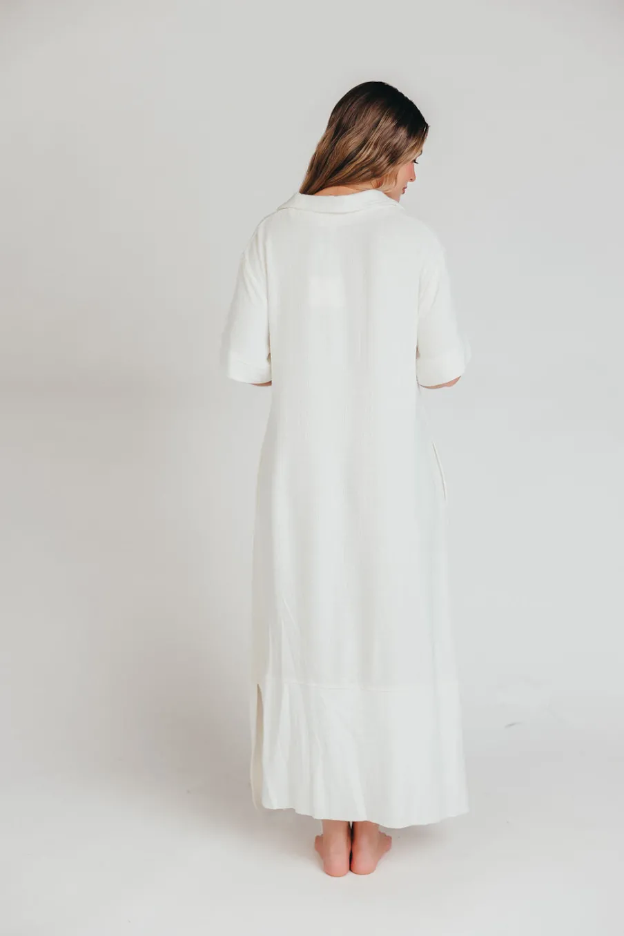 Best Worth Collective Fallon Linen-Blend Collared Midi Dress in Ivory - Bump Friendly