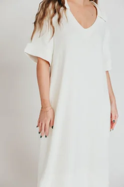 Best Worth Collective Fallon Linen-Blend Collared Midi Dress in Ivory - Bump Friendly