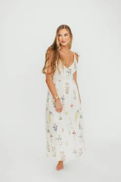 Outlet Worth Collective Fawna Floral Midi Dress in Cream