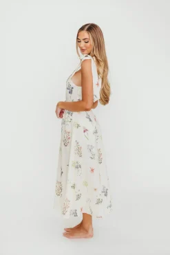 Outlet Worth Collective Fawna Floral Midi Dress in Cream