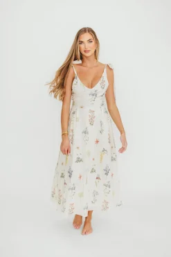 Outlet Worth Collective Fawna Floral Midi Dress in Cream