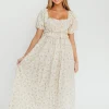 Fashion Worth Collective Finley 100% Cotton Peplum Midi Dress in Ivory/Blue - Bump & Nursing Fr