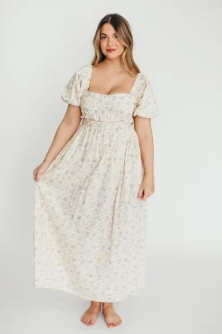 Fashion Worth Collective Finley 100% Cotton Peplum Midi Dress in Ivory/Blue - Bump & Nursing Fr
