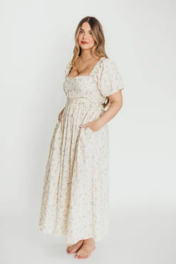 Fashion Worth Collective Finley 100% Cotton Peplum Midi Dress in Ivory/Blue - Bump & Nursing Fr