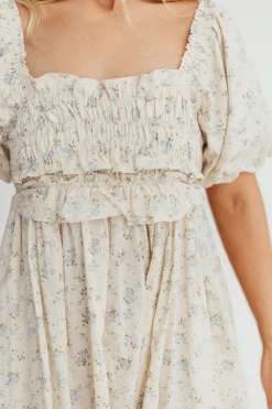 Fashion Worth Collective Finley 100% Cotton Peplum Midi Dress in Ivory/Blue - Bump & Nursing Fr