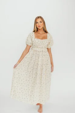 Fashion Worth Collective Finley 100% Cotton Peplum Midi Dress in Ivory/Blue - Bump & Nursing Fr