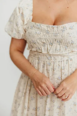 Fashion Worth Collective Finley 100% Cotton Peplum Midi Dress in Ivory/Blue - Bump & Nursing Fr