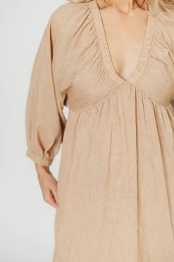 Hot Worth Collective Finn V-Neck Midi Dress in Taupe