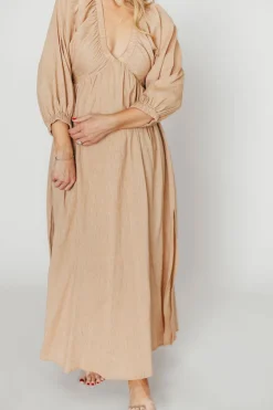 Hot Worth Collective Finn V-Neck Midi Dress in Taupe
