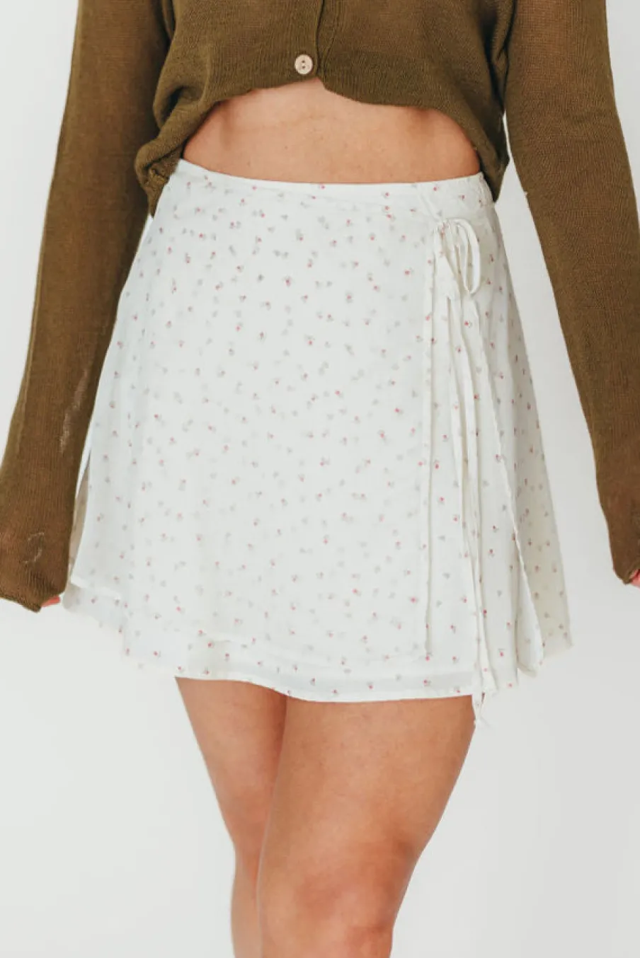 Discount Worth Collective Flora Mini Wrap Skirt in Cream