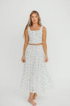Online Worth Collective Florence 100% Cotton Corset Top & Skirt Set in White Floral