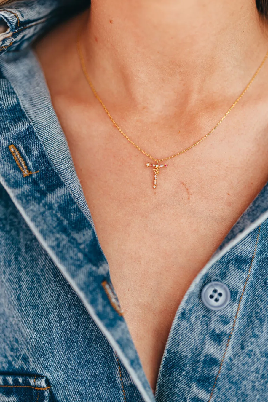 Sale Worth Collective Flutterfly Stone Initial Necklace in Gold