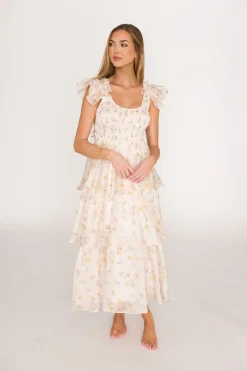 Online Worth Collective Forever & Always Midi Dress in Tiny Yellow Floral - Bump Friendly & In