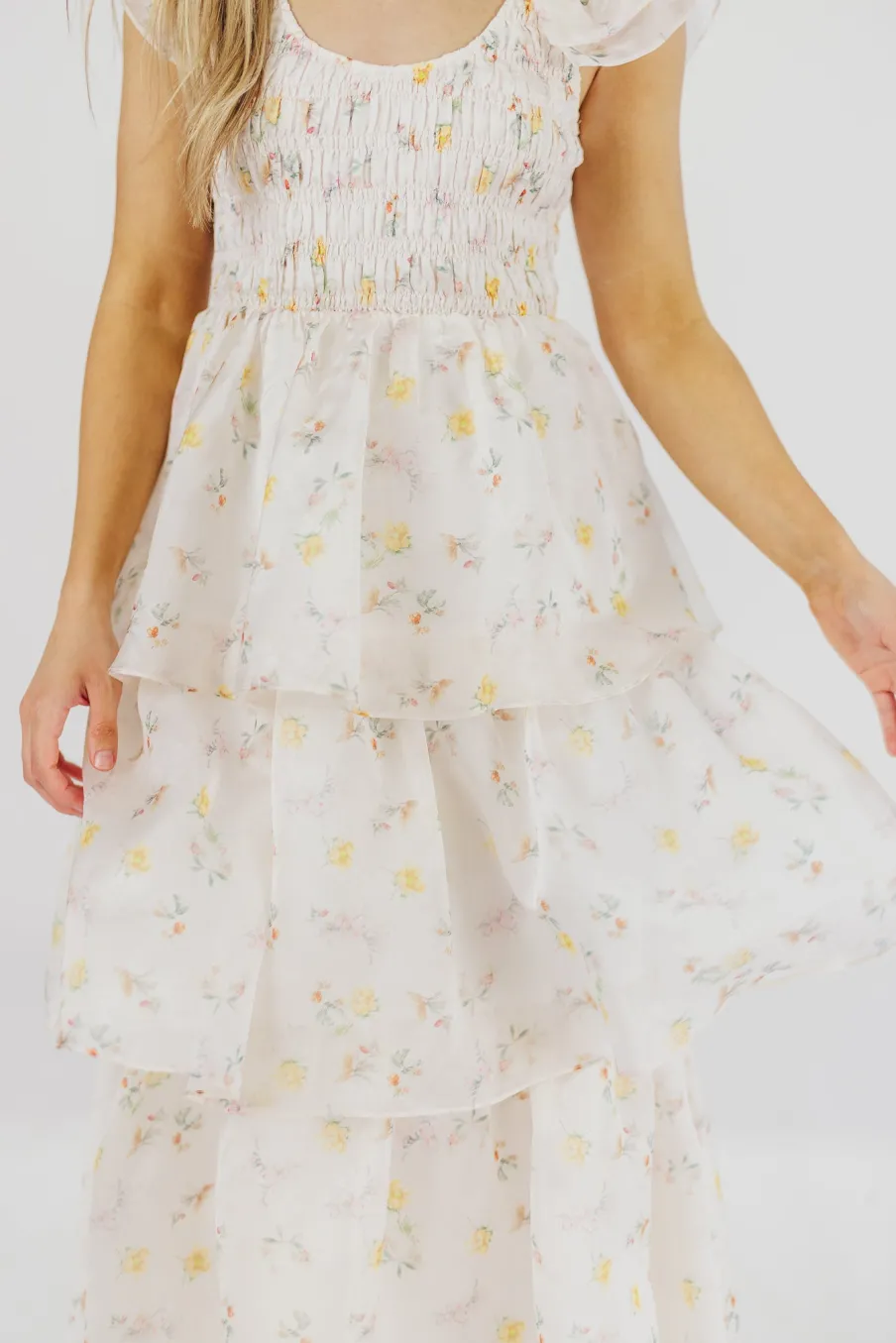 Online Worth Collective Forever & Always Midi Dress in Tiny Yellow Floral - Bump Friendly & In