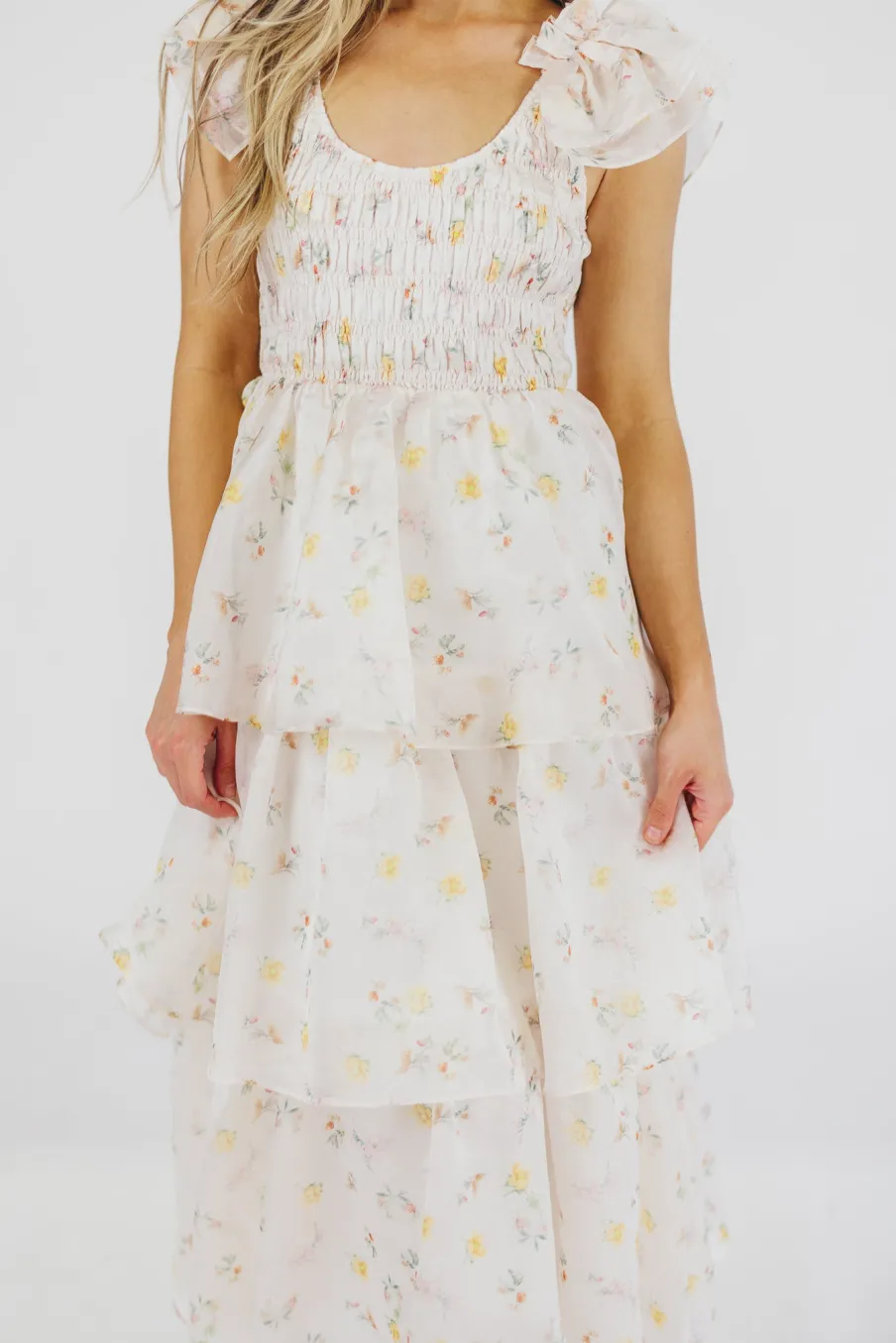Online Worth Collective Forever & Always Midi Dress in Tiny Yellow Floral - Bump Friendly & In