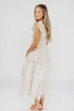 Online Worth Collective Forever & Always Midi Dress in Tiny Yellow Floral - Bump Friendly & In