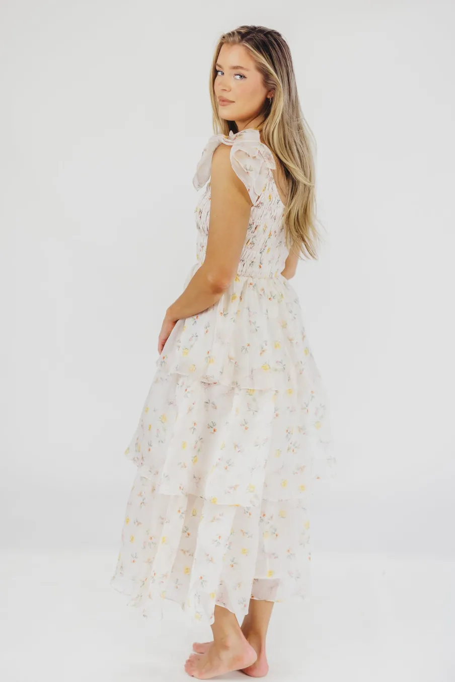 Online Worth Collective Forever & Always Midi Dress in Tiny Yellow Floral - Bump Friendly & In