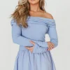 Sale Worth Collective Francis Long Sleeve Off-Shoulder Midi Dress in Blue