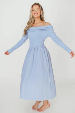 Sale Worth Collective Francis Long Sleeve Off-Shoulder Midi Dress in Blue