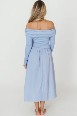 Sale Worth Collective Francis Long Sleeve Off-Shoulder Midi Dress in Blue