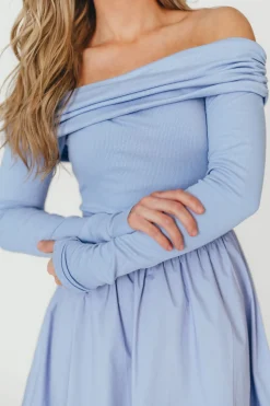 Sale Worth Collective Francis Long Sleeve Off-Shoulder Midi Dress in Blue